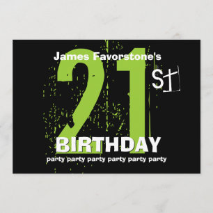 21st Modern Birthday Party Green and Black W1797 Invitation