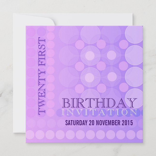 21st Pink+Lilac Funky Dots Pattern Birthday Invita Invitation (Front)