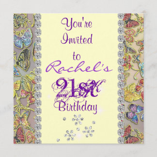 21st PURPLE BUTTERFLY Birthday Invitation BLING