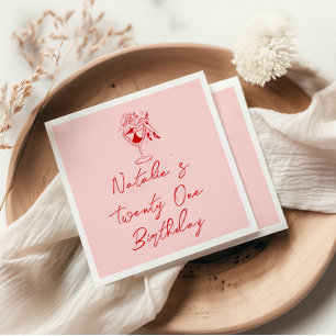 21st Red Pink Hand Drawn Coquette Birthday Party Napkin