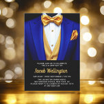 21st Royal Blue and Gold Tuxedo Birthday Event Invitation<br><div class="desc">Celebrate in style with this Royal Blue and Gold Tuxedo Birthday Event Invitation, exuding elegance and sophistication. The sleek black background and shimmering gold accents set the tone for a luxurious affair, perfect for a milestone celebration. With its refined tuxedo-inspired design, this invitation captures the essence of a classy evening...</div>