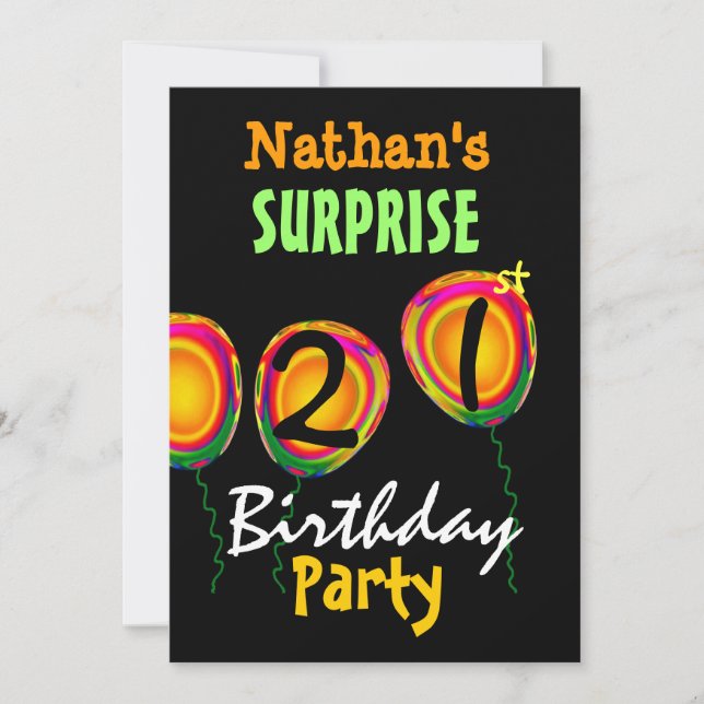 21st SURPRISE Birthday Party Balloons Invitation (Front)