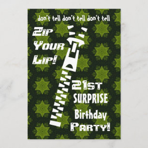 21st SURPRISE Birthday Party Zip Your Lip Stars Invitation