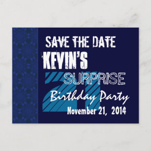 21st Surprise Birthday Save the Date Blue Pattern Announcement Postcard