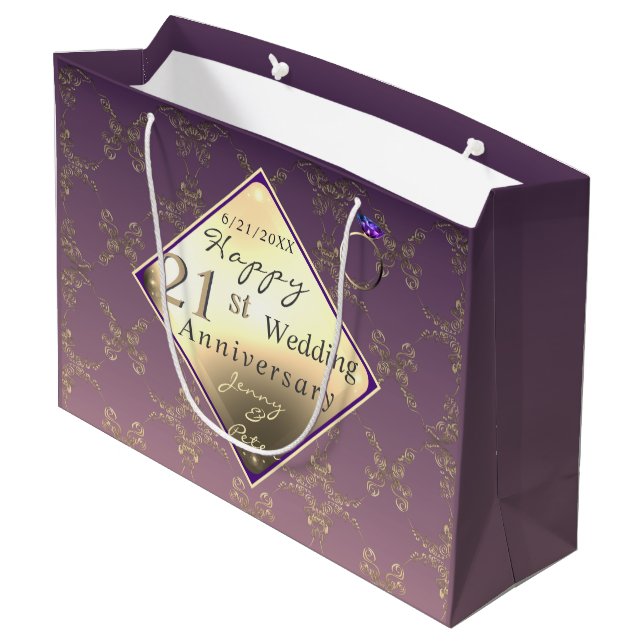 21st Wedding Anniversary Brass and Iolite Large Gift Bag (Back Angled)