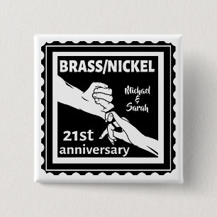 21st wedding anniversary brass nickel traditional 2 inch square button