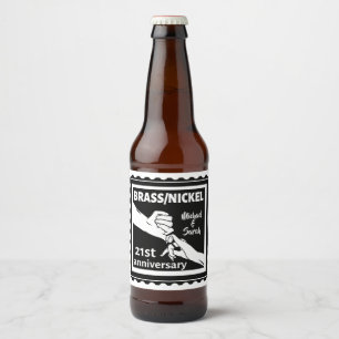 21st wedding anniversary brass nickel traditional beer bottle label