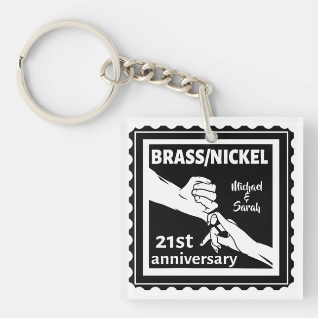 21st wedding anniversary brass nickel traditional keychain (Front)