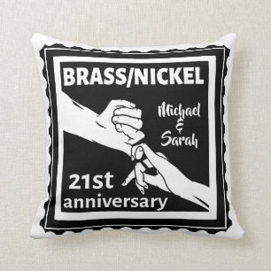 21st wedding anniversary brass nickel traditional throw pillow