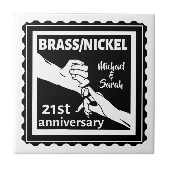 21st wedding anniversary brass nickel traditional tile (Front)