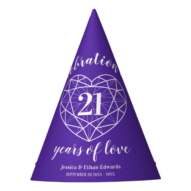 21st wedding anniversary iolite purple jewel party hat (Front)