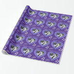 21st wedding anniversary purple iolite photo wrapping paper<br><div class="desc">Wedding anniversary wrapping paper in a dark purple iolite colour. Personalize this anniversary paper with your own photo couple's name and the anniversary year. Currently reads Congratulations Marcus & Lauren Peridot 21st Wedding Anniversary 21 year. Beautiful gemstone effect in a heart shape printed graphics twenty-first Wedding Anniversary wrapping paper ideal...</div>