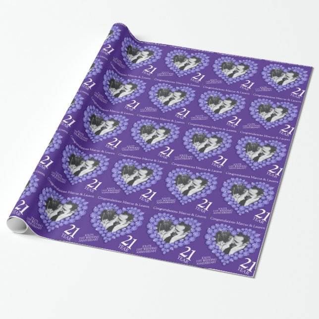 21st wedding anniversary purple iolite photo wrapping paper (Unrolled)