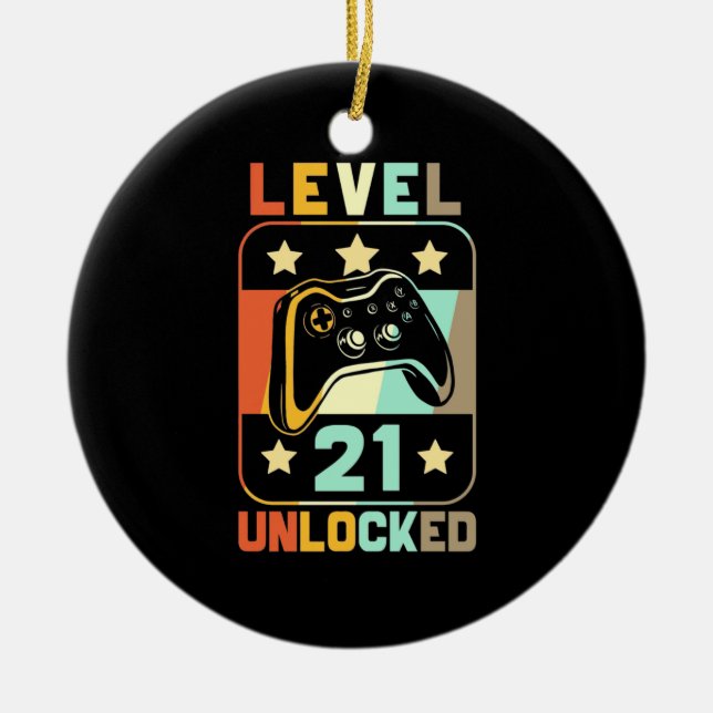 21th Birthday Gift | Level 21 Unlocked Ceramic Ornament (Front)