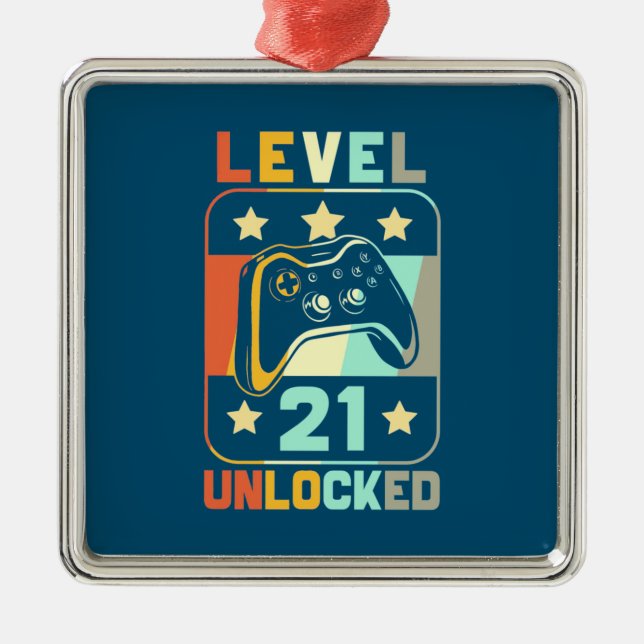 21th Birthday Gift | Level 21 Unlocked Metal Ornament (Front)