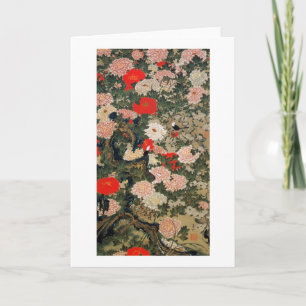 22. 牡丹小禽図, 若冲 Peonies & Small Birds, Card