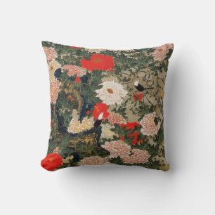 22. 牡丹小禽図, 若冲 Peonies & Small Birds, Jakuchū Throw Pillow