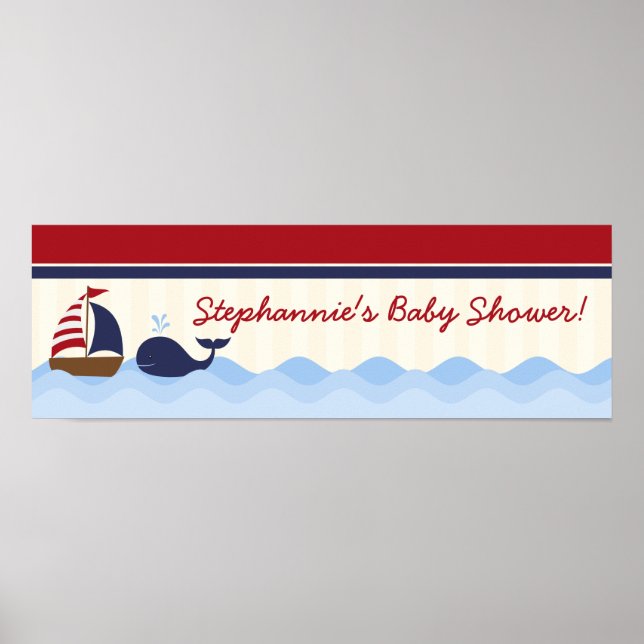 22.5"x7.5" Personalized Banner Ahoy Nautical Whale Poster (Front)
