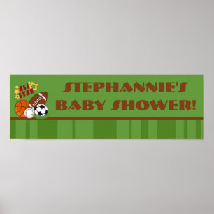 22.5"x7.5" Personalized Banner All Star Green Poster
