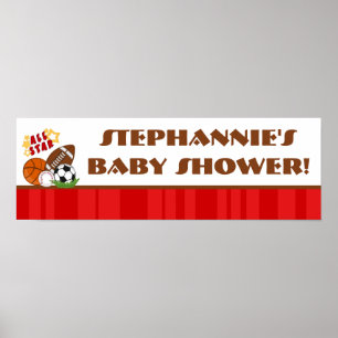 22.5"x7.5" Personalized Banner All Star Red Poster