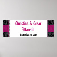 22.5"x7.5" Personalized Banner Black Floral Hot Pi