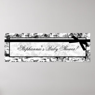 22.5"x7.5" Personalized Banner Black White Toile Poster