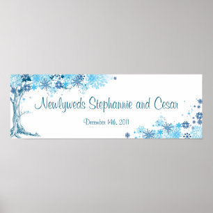 22.5"x7.5" Personalized Banner Blue Tree / Snowfla Poster
