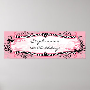 22.5"x7.5" Personalized Banner Butterfly Zebra Poster