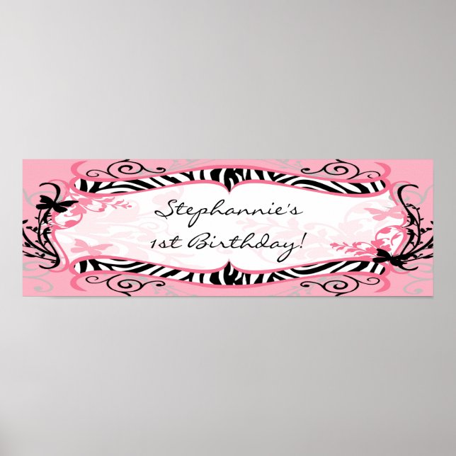 22.5"x7.5" Personalized Banner Butterfly Zebra Poster (Front)