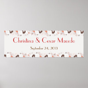 22.5"x7.5" Personalized Banner Coral Pink Brown Fl Poster
