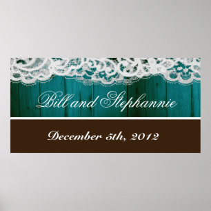 22.5"x7.5" Personalized Banner Distressed Teal Woo Poster