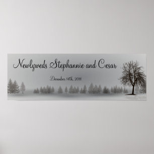 22.5"x7.5" Personalized Banner Grey Winter Trees Poster