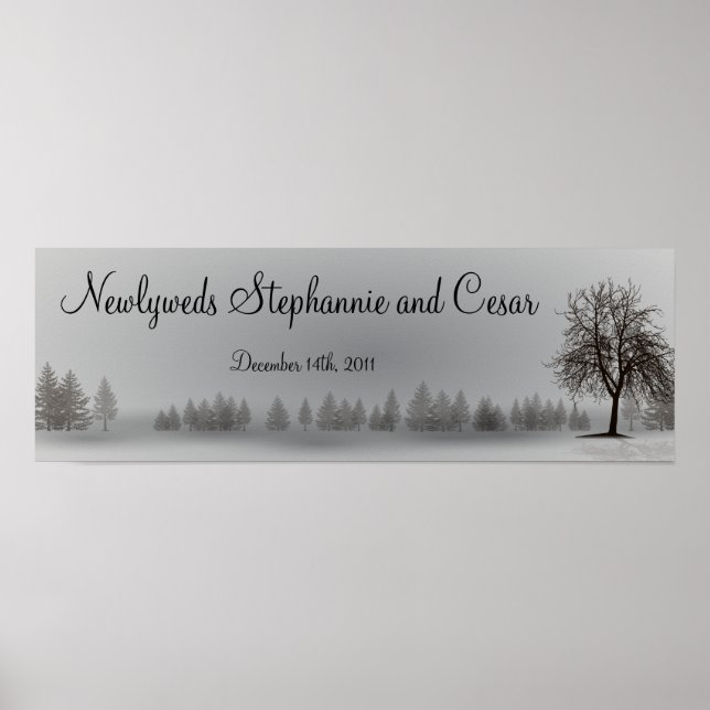 22.5"x7.5" Personalized Banner Grey Winter Trees Poster (Front)