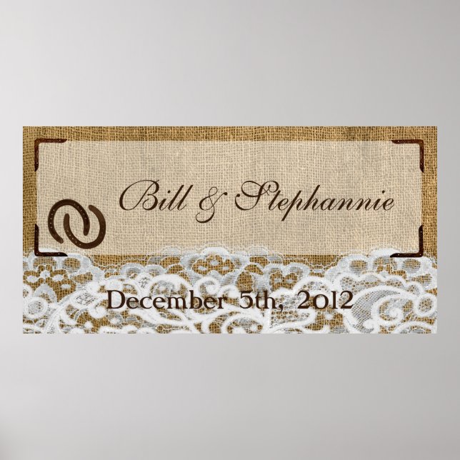 22.5"x7.5" Personalized Banner Horse Shoes Burlap Poster (Front)