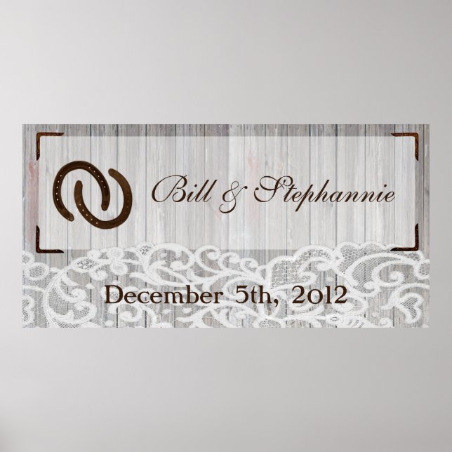 22.5"x7.5" Personalized Banner Horse Shoes Wood Poster (Front)