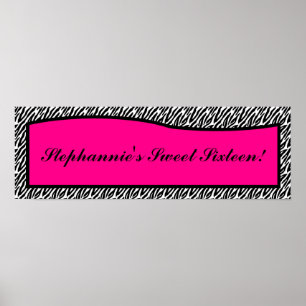 22.5"x7.5" Personalized Banner Hot Pink Zebra Prin Poster