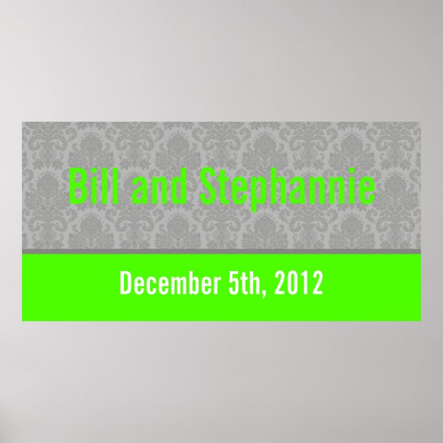 22.5"x7.5" Personalized Banner Modern Grey Damask Poster (Front)