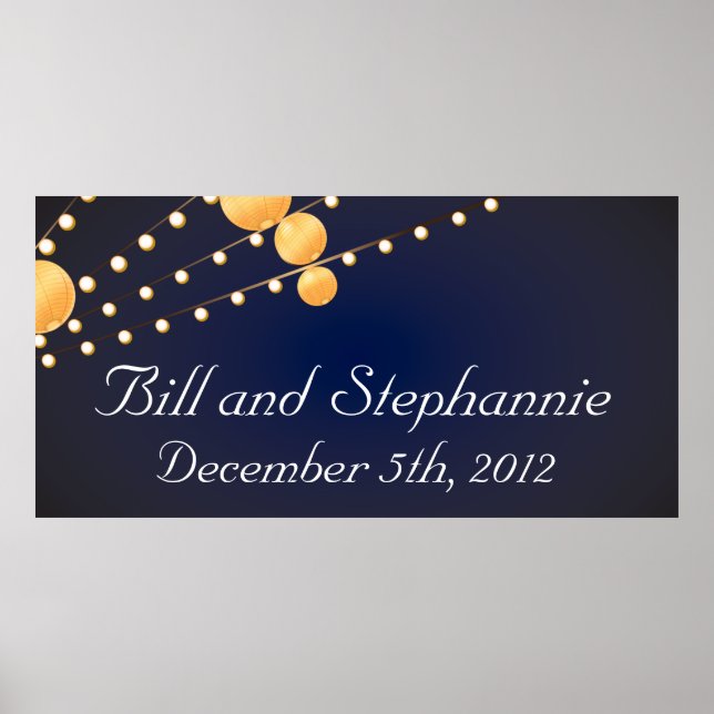 22.5"x7.5" Personalized Banner Paper Lanterns Blue Poster (Front)