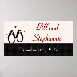 22.5"x7.5" Personalized Banner Penguin Love Couple Poster