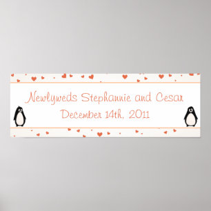22.5"x7.5" Personalized Banner Penguin Love/Hearts Poster