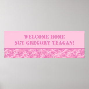22.5"x7.5" Personalized Banner Pink ARMY ACU Camo Poster