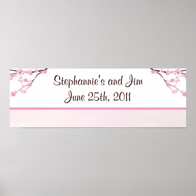 22.5"x7.5" Personalized Banner Pink Cherry Blossom Poster (Front)