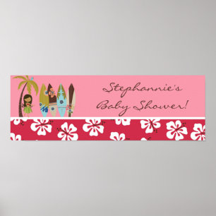 22.5"x7.5" Personalized Banner Pink Hawaiian Luau Poster