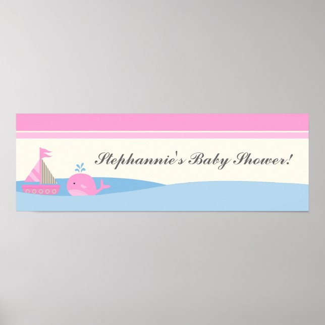 22.5"x7.5" Personalized Banner Pink Nautical Boat Poster (Front)