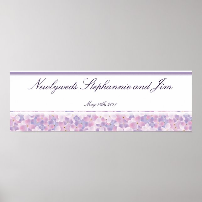 22.5"x7.5" Personalized Banner Purple Hydrangea Poster (Front)