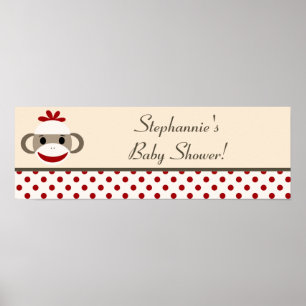 22.5"x7.5" Personalized Banner Red Sock Monkey Poster