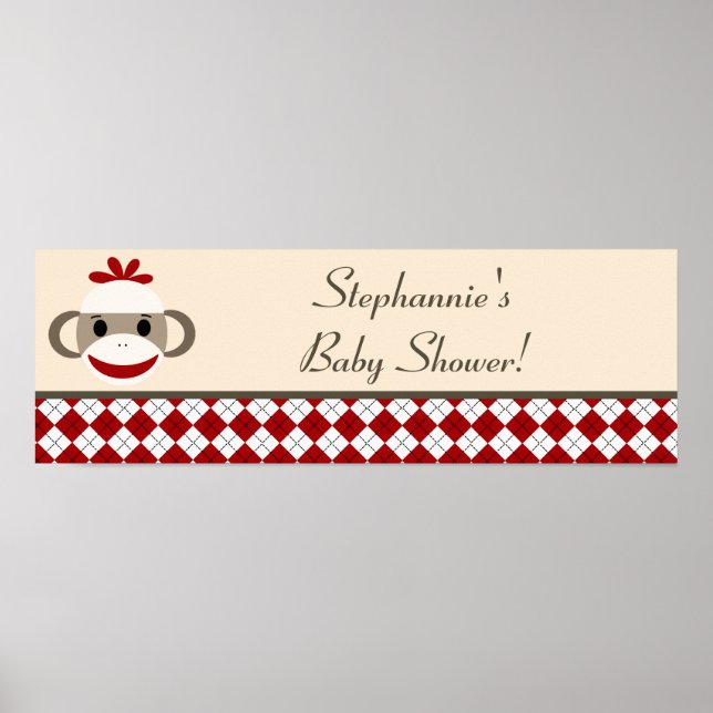 22.5"x7.5" Personalized Banner Red Sock Monkey Poster (Front)