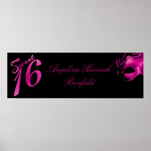22.5"x7.5" Personalized Banner Sweet 16 Hot Pink Poster