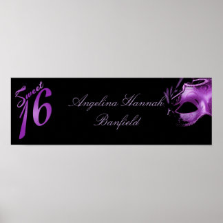 22.5"x7.5" Personalized Banner Sweet 16 Purple Poster