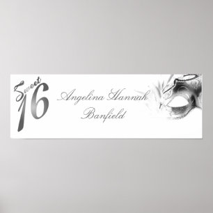 22.5"x7.5" Personalized Banner Sweet 16 si;ver Poster